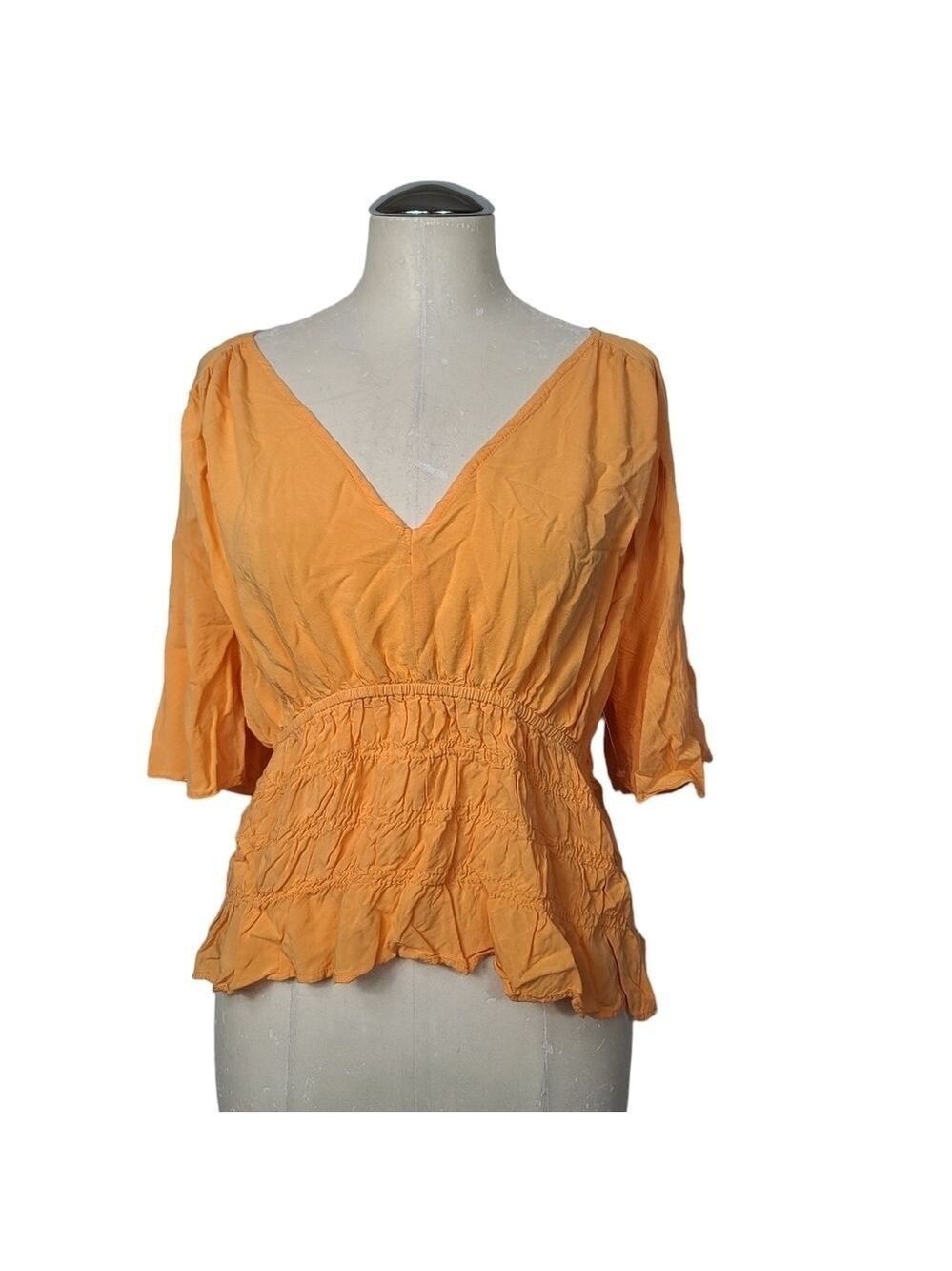 ASOS DESIGN Orange V Neck Smocked Short Sleeve Blouse 12